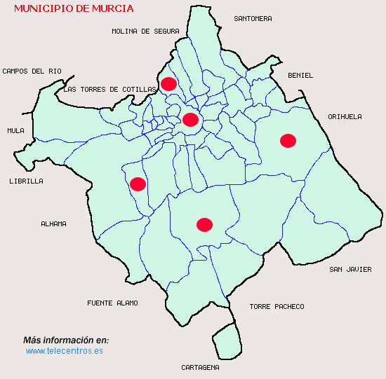 Mapa de Telecentros del Municipio de Murcia