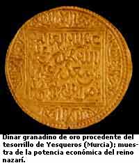 Dinar granadino de oro procedente del tesorillo de Yesqueros (Murcia).