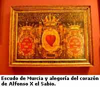 Escudo de Murcia y alegoría del corazón de Alfonso X el Sabio.